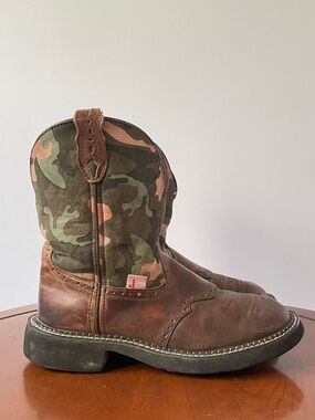 Justin Gypsy Womens Camo Brown Leather Stockman Cowboy Western Boots | US 8B
